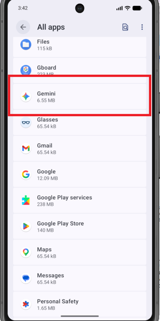 AndroidでGeminiアプリを選択する画面