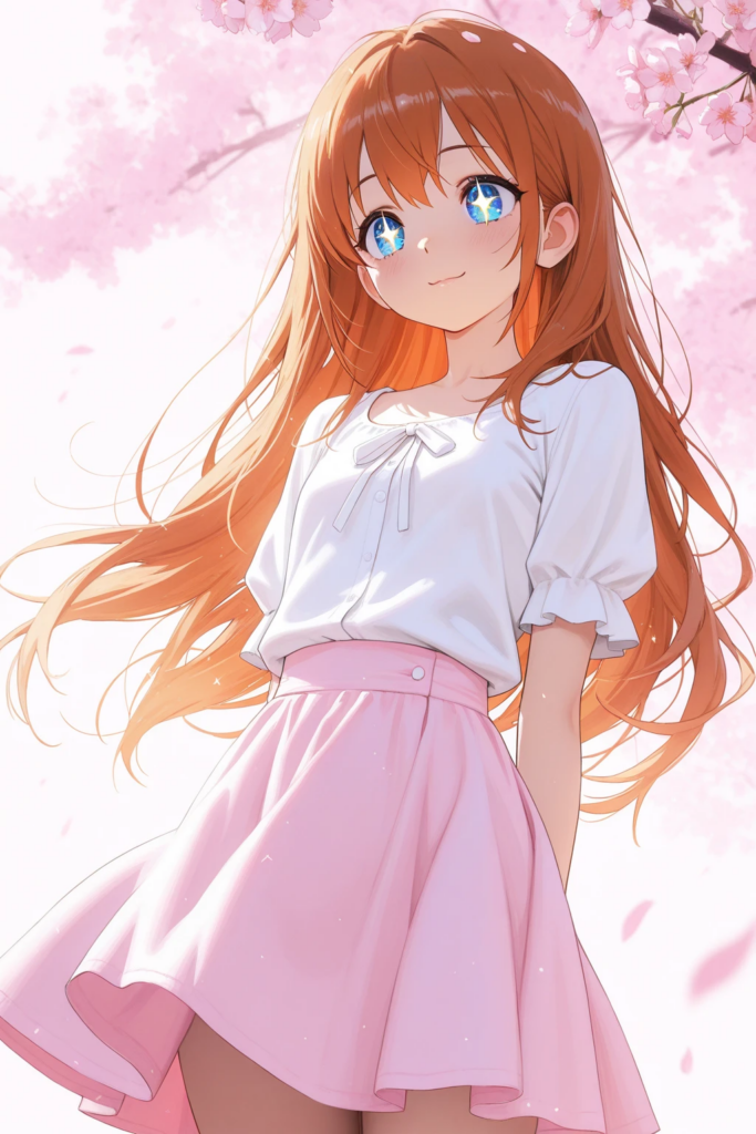 桜背景の清楚な女の子イラスト