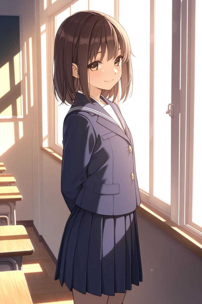 教室に立つ制服の美少女イラスト