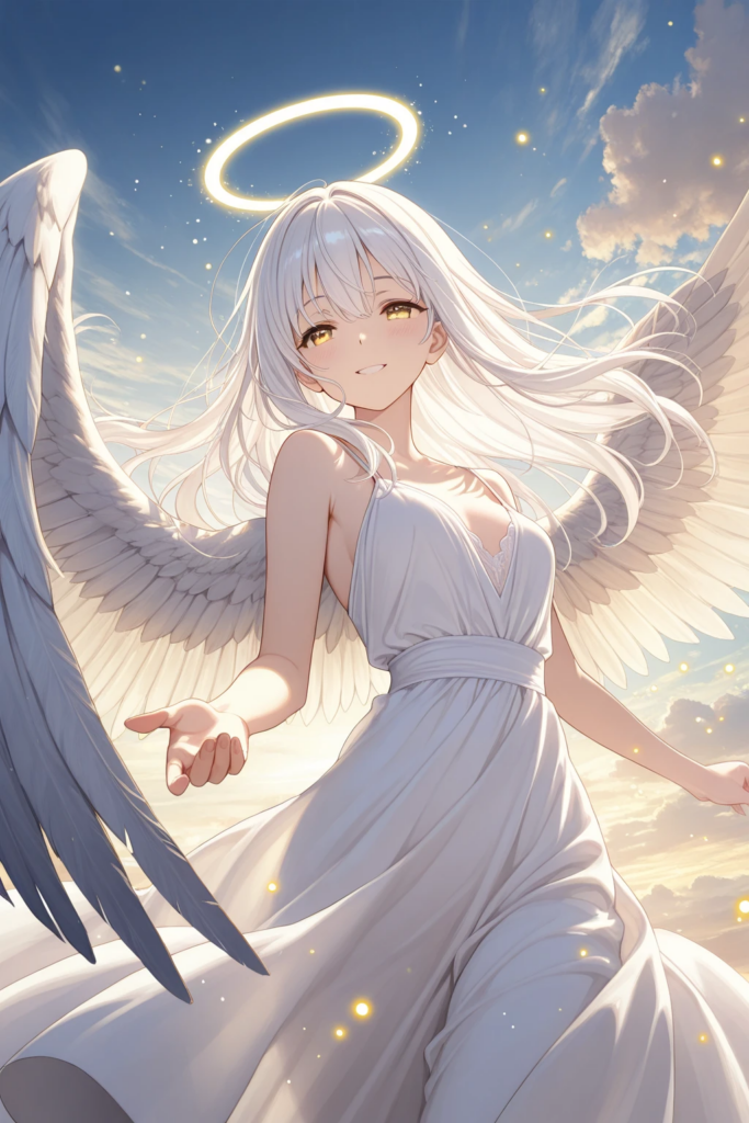 雲の上に浮かぶ天使の女の子