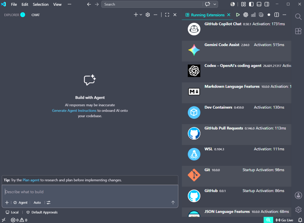 GitHub Copilot ChatのAgentモード画面