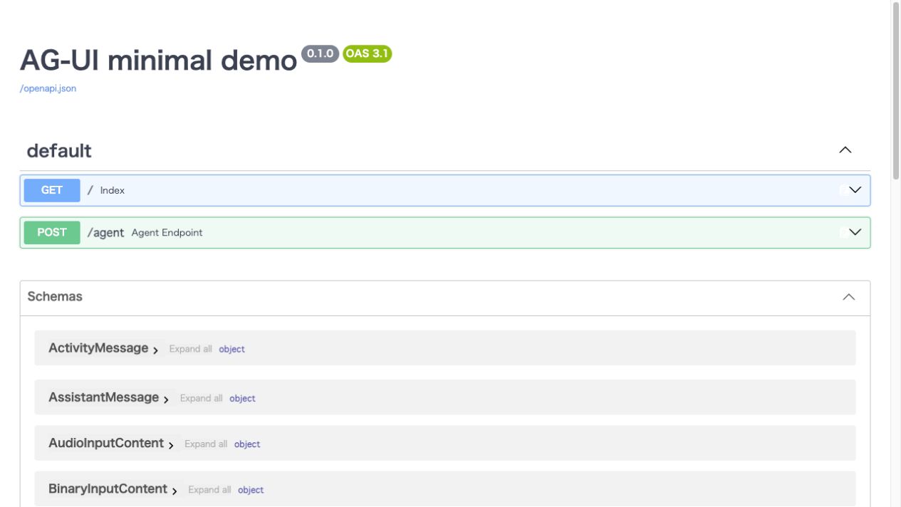 FastAPIのAPIドキュメントにGETとPOSTのエンドポイントが表示された画面