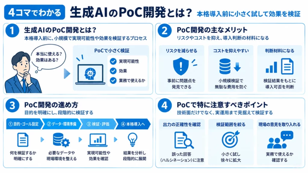 生成AIのPoC開発とは？本格導入前に小さく試すメリットと進め方を解説