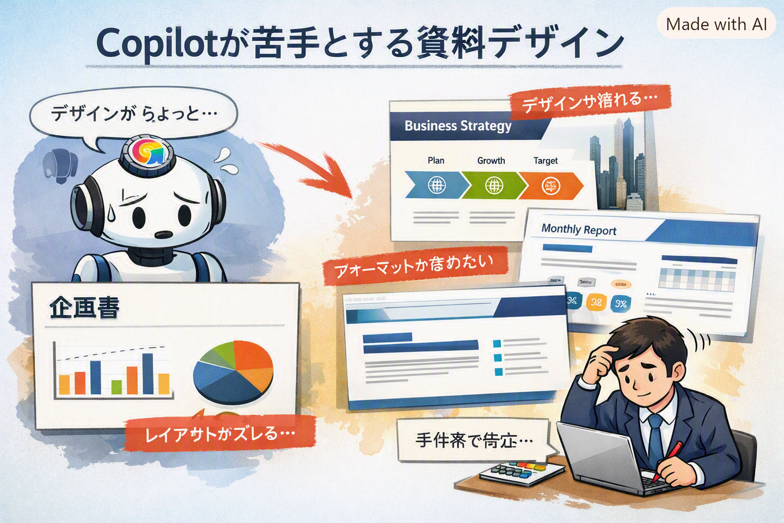 Copilotで生成した資料デザインがテーマの画像例