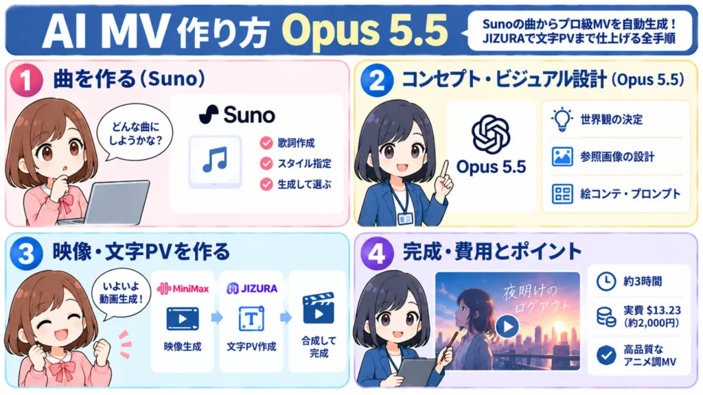 Claude Opus 5.5でAI MV作成!プロ級MVを自動生成する手順やツール、実践結果を解説
