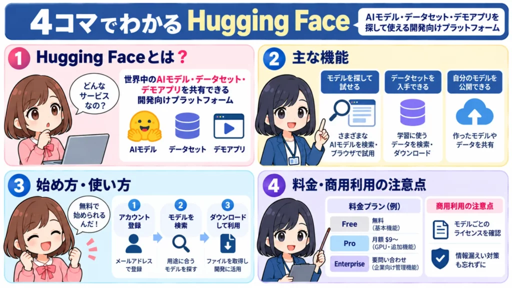 Hugging Face(ハギングフェイス)とは?使い方・商用利用・主要機能