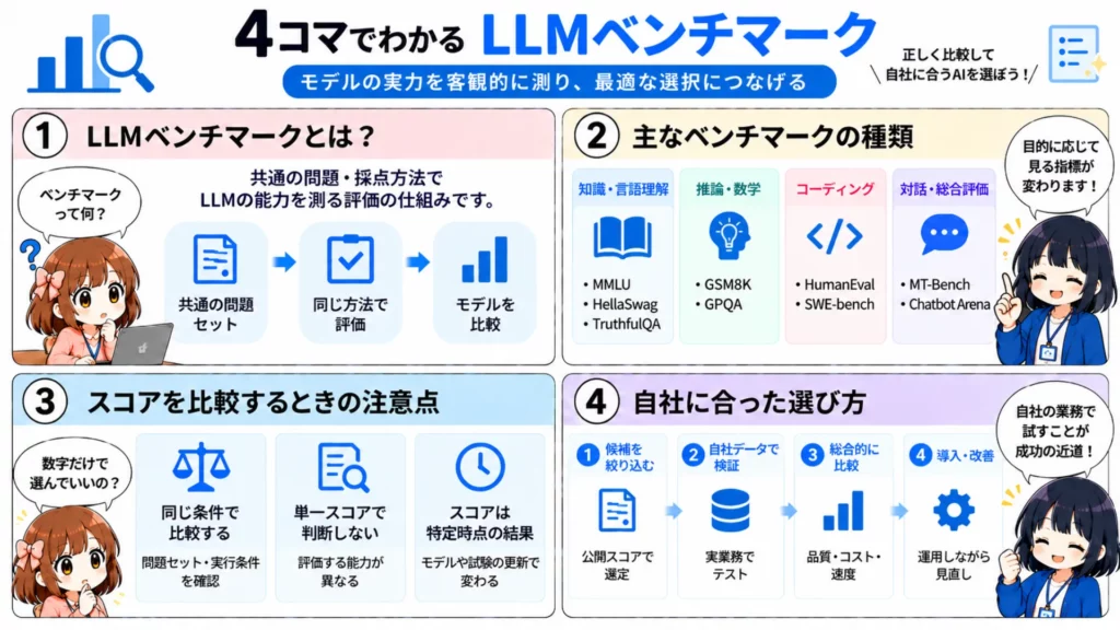 LLMベンチマークとは?主要な種類とスコアの読み方をわかりやすく解説