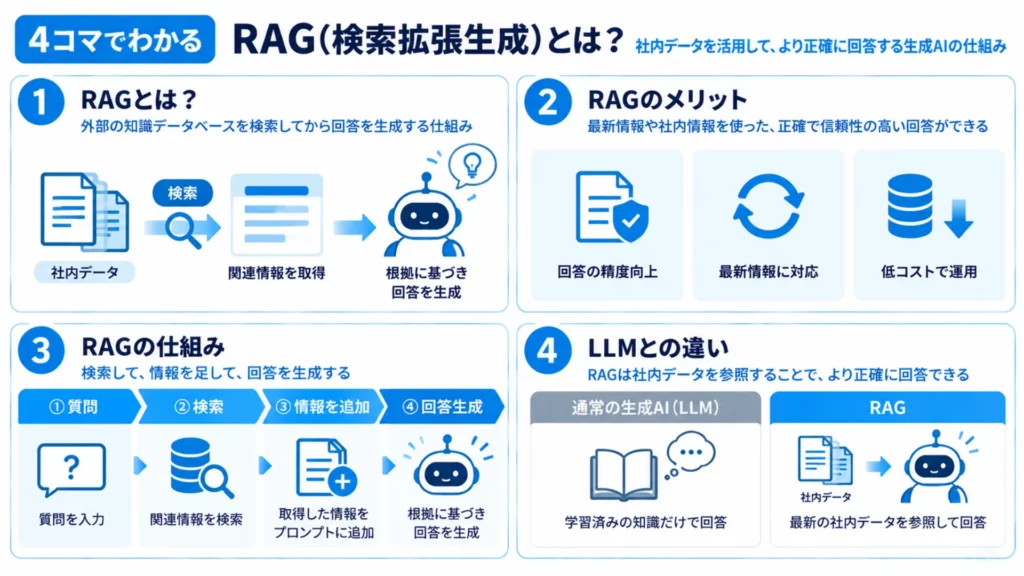 RAGとは?図解付きでわかりやすい!仕組みやメリット・注意点・導入事例を徹底解説