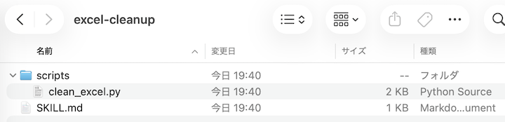 excel-cleanupのディレクトリ画面