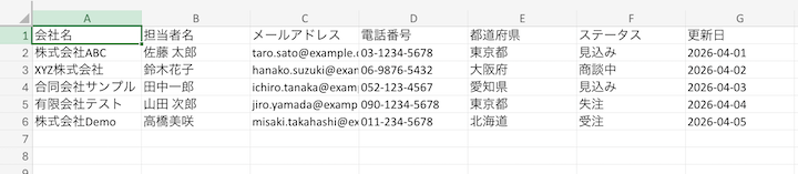 整形後のExcel