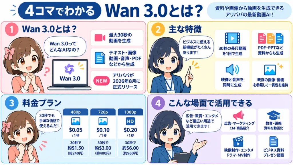 【Wan 3.0】30秒動画を一発生成！アリババの最新動画生成AIの性能・使い方・料金を徹底解説