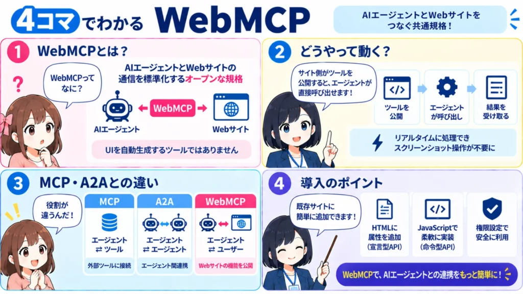 WebMCPとは?AIエージェント向けブラウザ標準の仕組み・特徴・使い方を徹底解説