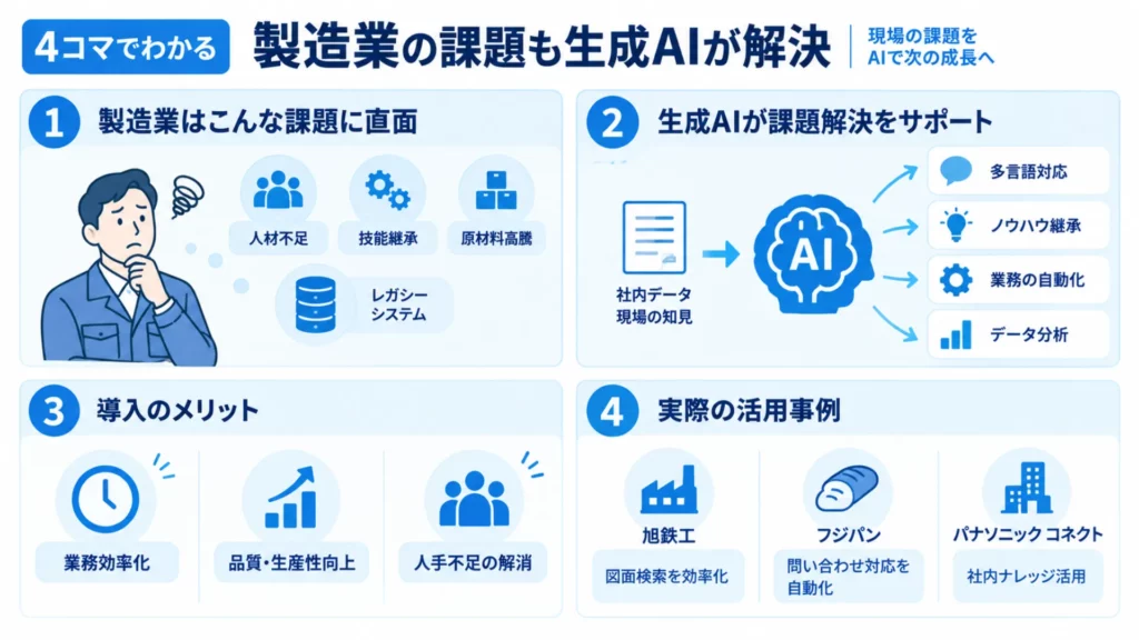 製造業界の課題も生成AIが解決!企業の活用事例を含め課題の解決方法を解説