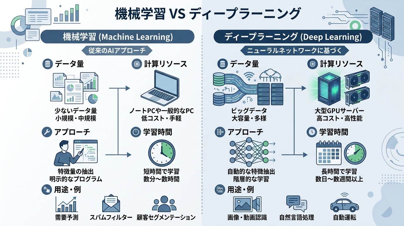 機械学習とディープラーニングの違い解説図