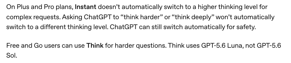 Image_Explanation that Instant does not automatically switch to a higher thinking level on Plus and Pro PlusとProではInstantから上位の思考レベルへ自動で切り替わらないことの説明